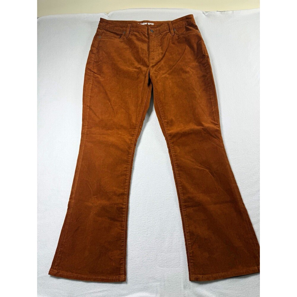 Lands' End Womens Pants Size 14 Brown Corduroy Mid Rise Bootcut Pockets 29" 582